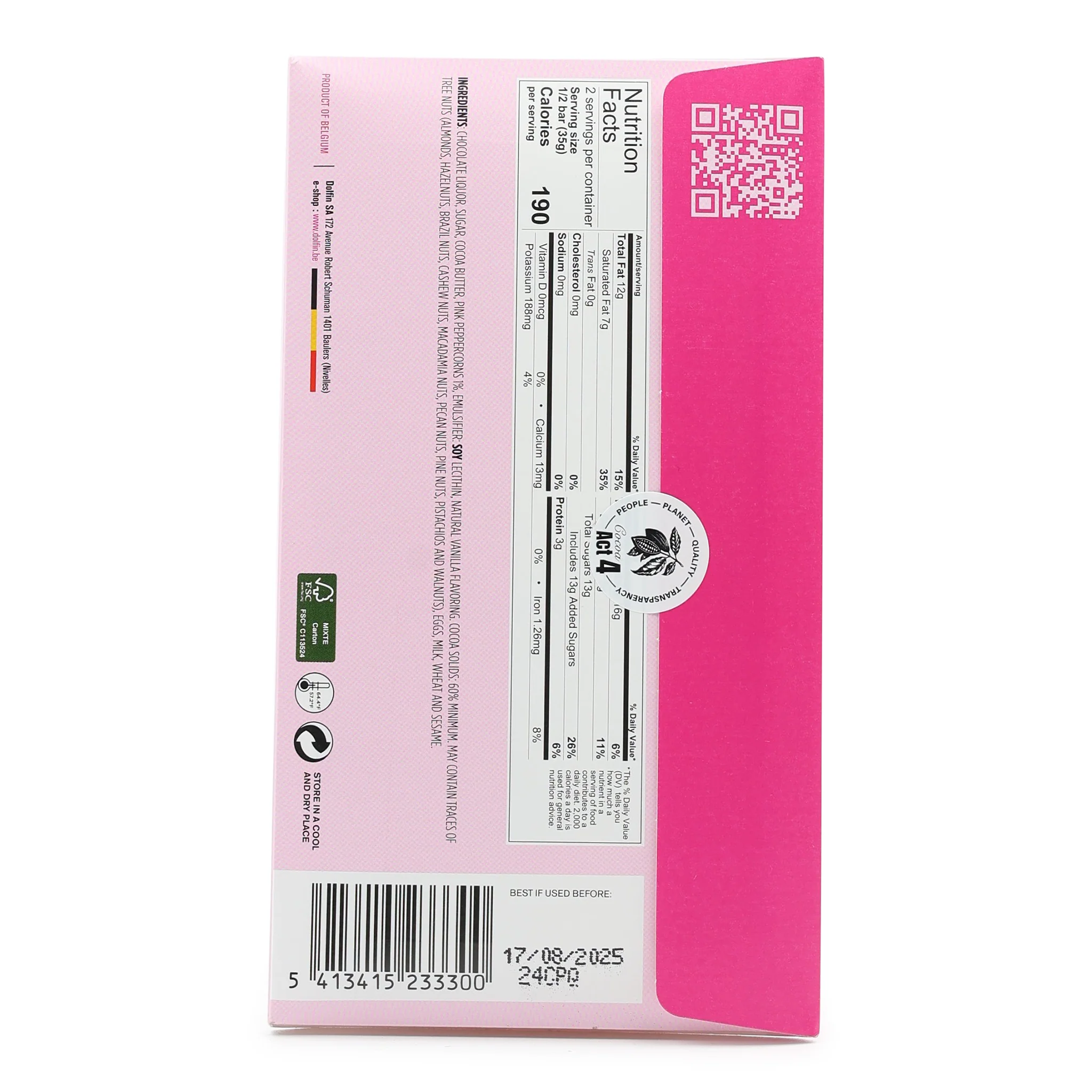 Dolfin 60% Dark Chocolate with Pink Peppercorns - Image 3